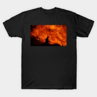 Fireman Silhouette in front of Fire T-Shirt